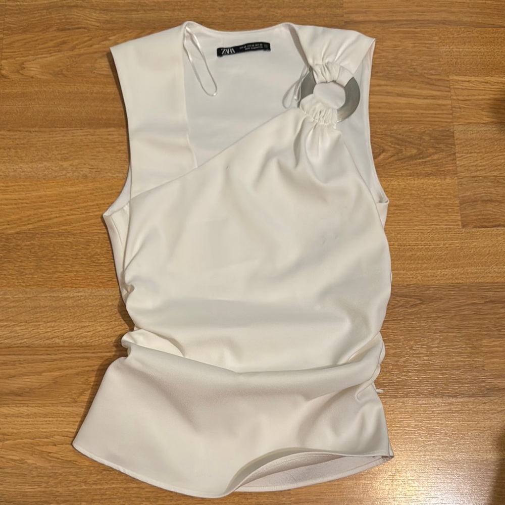 Zara White Sleeveless Top with Ring Detail